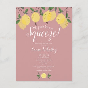 Her Main Squeeze Lemon Dusty Rose Bridal Shower Announcement Postcard