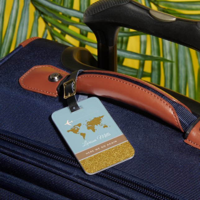 Her modern chic travel gold/blue luggage tag (Front Insitu 1)