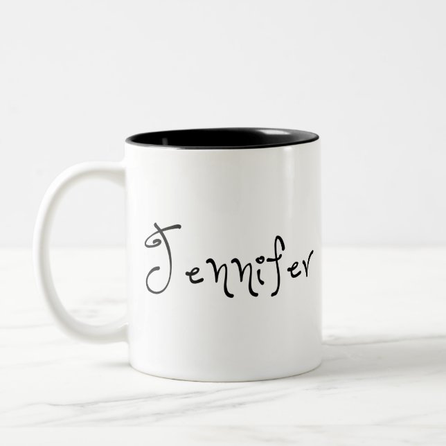Her Name Is Jennifer Calligraphy Two-Tone Coffee Mug (Left)