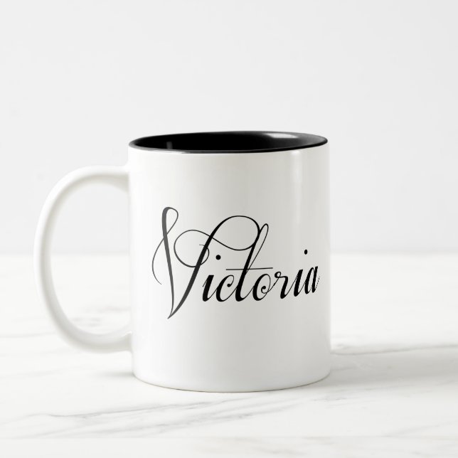 Her Name Is Victoria Calligraphy Two-Tone Coffee Mug (Left)