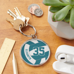 her name teal white team colours volleyball  key ring