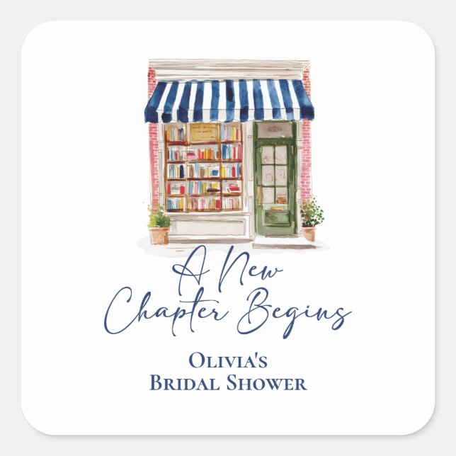 Her New Chapter Begins Book themed Bridal Shower Square Sticker (Front)