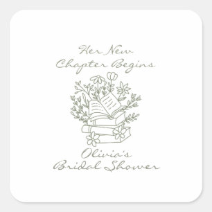 Her New Chapter Begins Book themed Bridal Shower Square Sticker