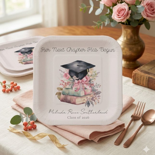 Her Next Chapter Books Graduation Party Paper Plate (Creator Uploaded)