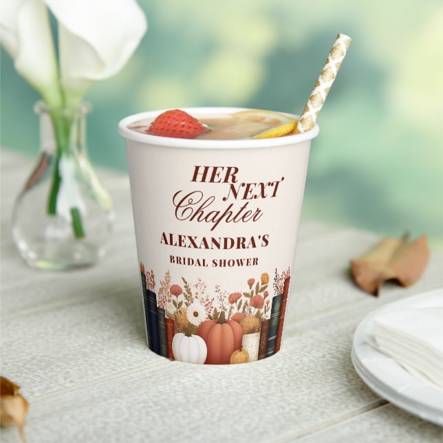 Her Next Chapter Fall Book Theme Bridal Shower Paper Cups (Insitu)