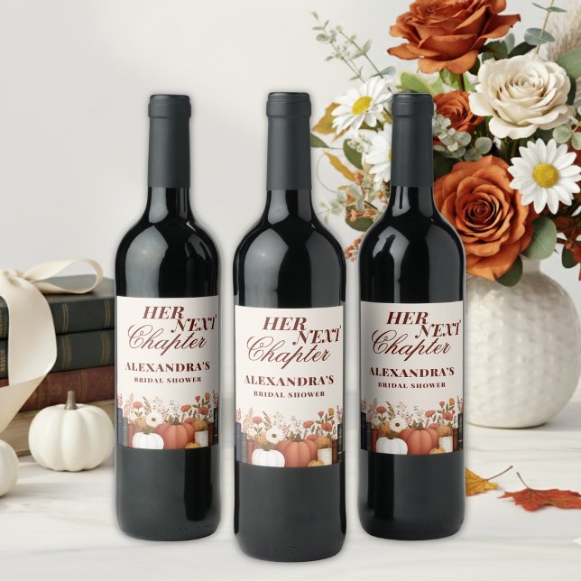 Her Next Chapter Fall Book Theme Bridal Shower Wine Label (Creator Uploaded)