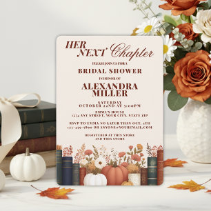 Her Next Chapter Fall Pumpkin Book Theme Bridal Invitation