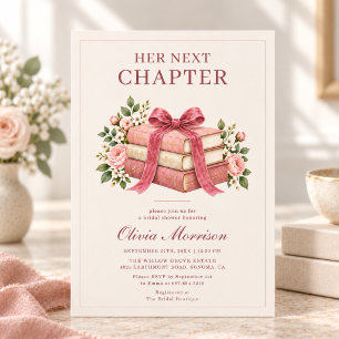 Her Next Chapter Pink Bow Floral Bridal Shower  Invitation