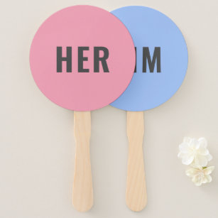 Her or Him?   Bride Groom Pink Blue Wedding Game Hand Fan