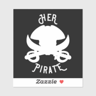 Her Pirate Skull Crossbones & Sword White on Black
