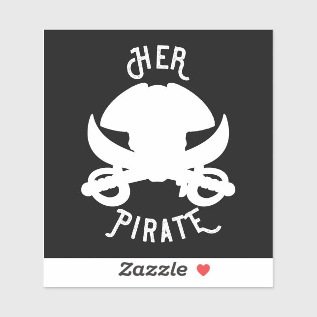 Her Pirate Skull Crossbones & Sword White on Black (Sheet)