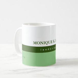 her professional half-white half-green coffee mug