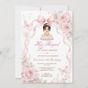 Her Royal Five-Ness Girl Princess Pink Birthday Invitation