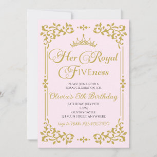 Her Royal Fiveness Gold Princess 5th Birthday Invitation