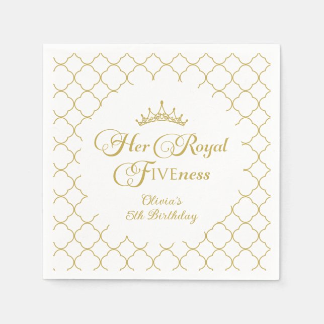 Her Royal Fiveness Gold Princess 5th Birthday Napkin (Front)