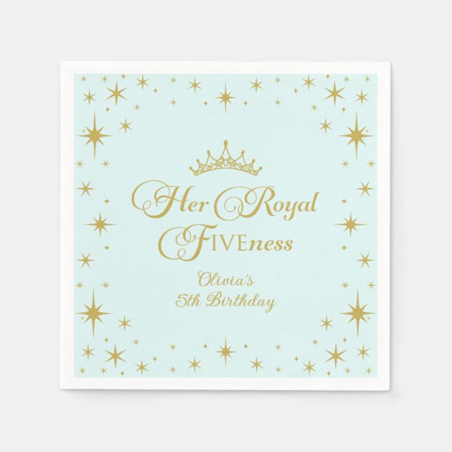 Her Royal Fiveness Gold Princess 5th Birthday Pape Napkin (Front)