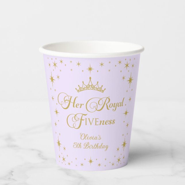 Her Royal Fiveness Gold Princess 5th Birthday Paper Cups (Front)