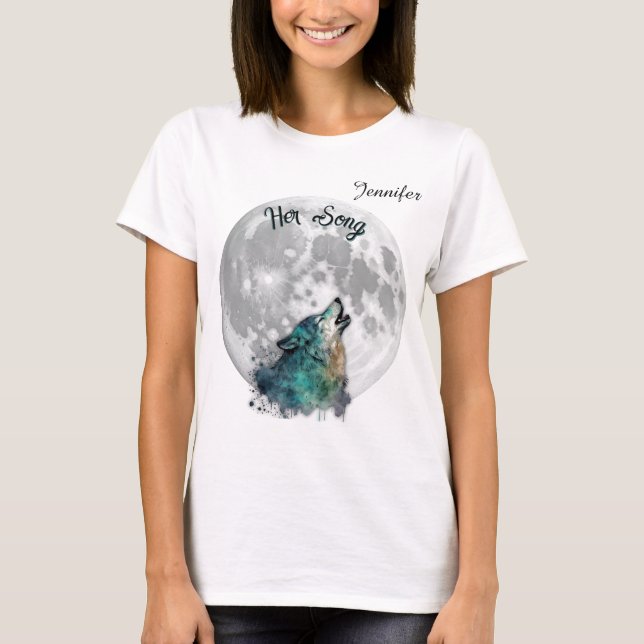 "Her Song" Wolf and Moon Women's Custom T-Shirt (Front)
