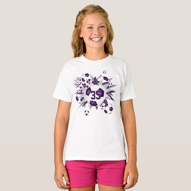 her team jersey number soccer balls stars purple T-Shirt (Front Full)