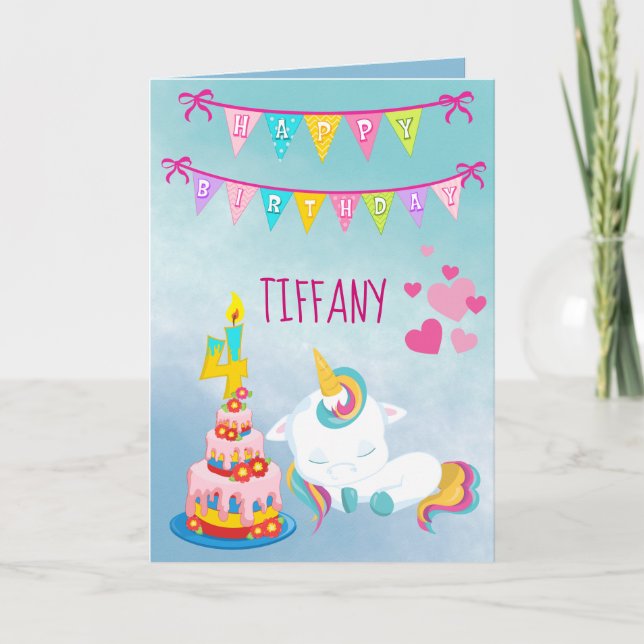 Her Unicorn Magical 4th Birthday Card (Front)