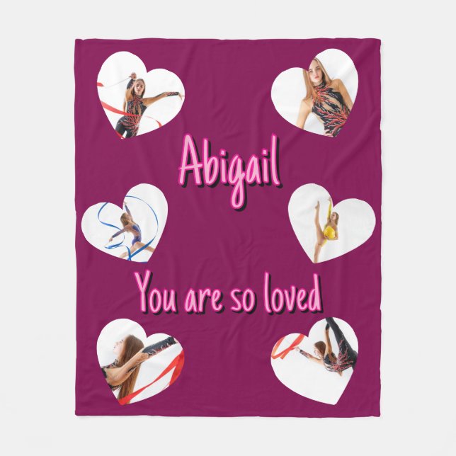 Her Valentine’s Day 6 Heart Shaped Photos Collage Fleece Blanket (Front)