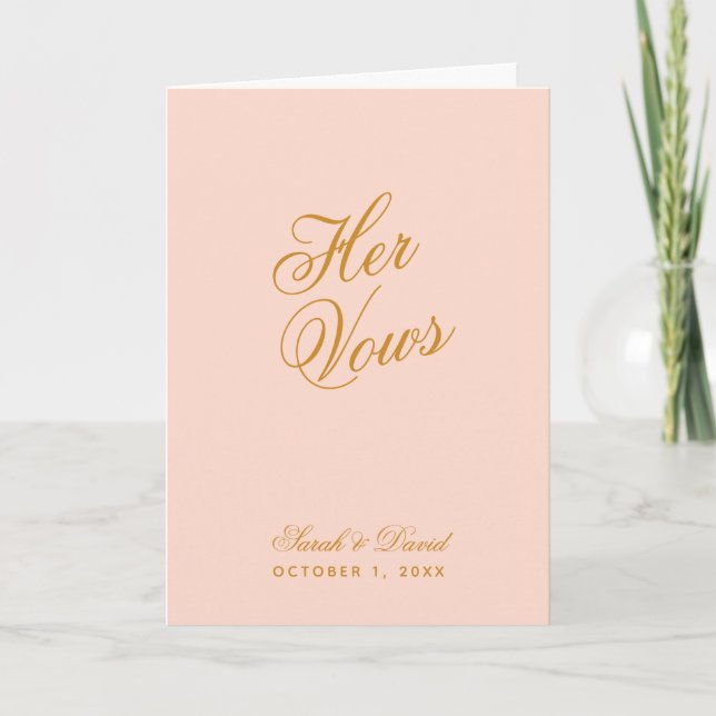 Her Vows Blush Pink Simple Wedding Vow Book Card (Front)