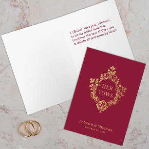 Her Vows Burgundy Elegant Faux Gold Crest Wedding Card