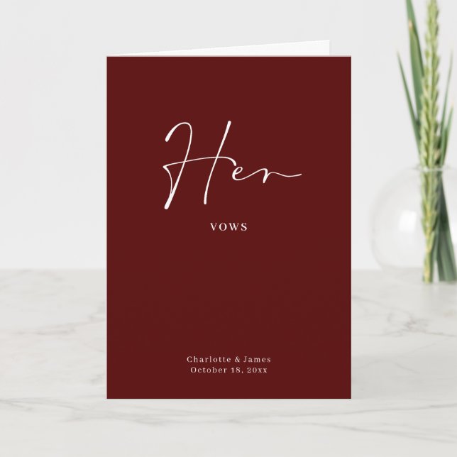 Her Vows Card Minimalist Script Maroon (Front)