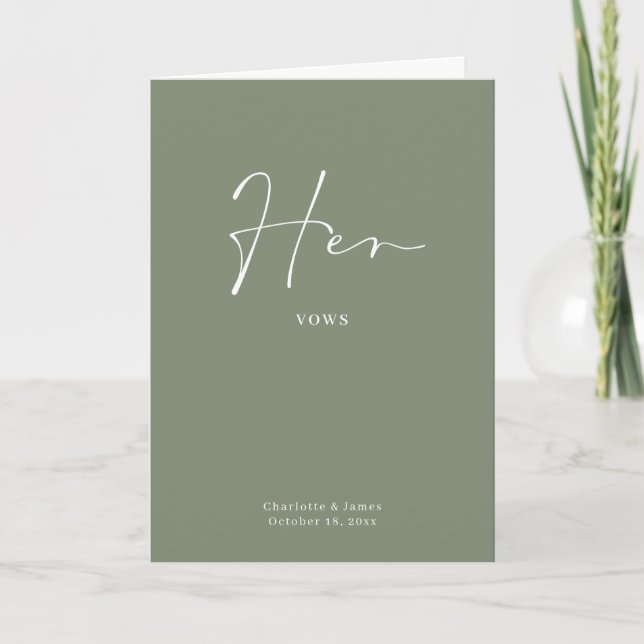 Her Vows Card Minimalist Script Sage Green (Front)