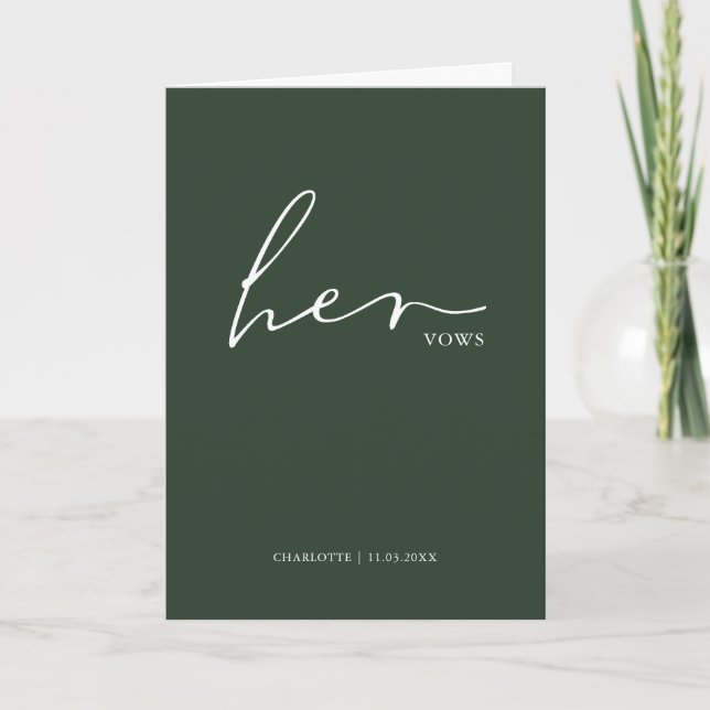 Her Vows Card Minimalist Script Vows Forest Green (Front)