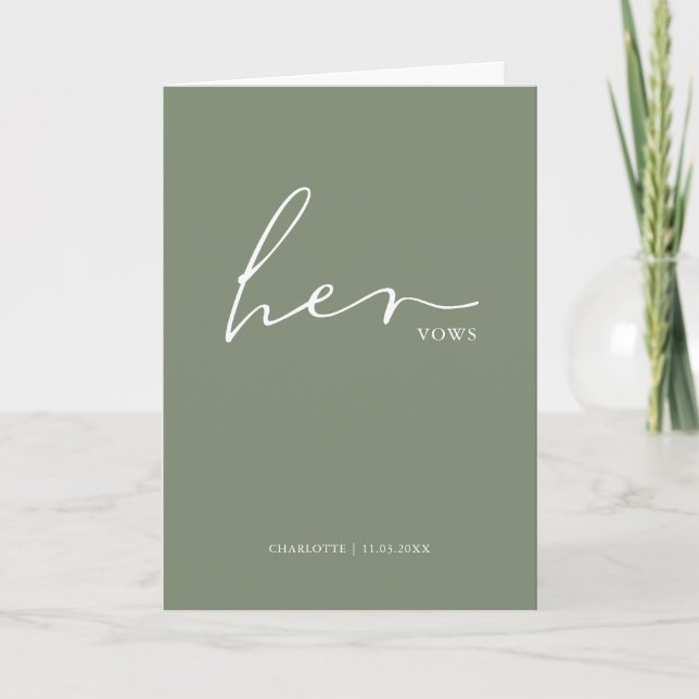 Her Vows Card Minimalist Script Vows Sage Green (Front)