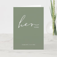 Her Vows Card Minimalist Script Vows Sage Green