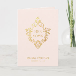 Her Vows Crest Pink Faux Gold Foil Elegant Wedding Card