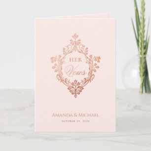 Her Vows Pink Elegant Rose Gold Crest Wedding Book Card