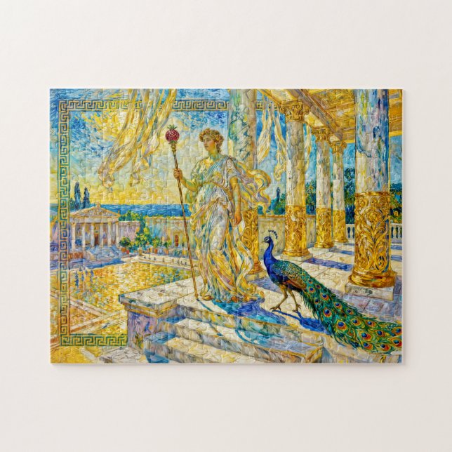 Hera with Peacock and Pomegranate Scepter in Templ Jigsaw Puzzle (Horizontal)
