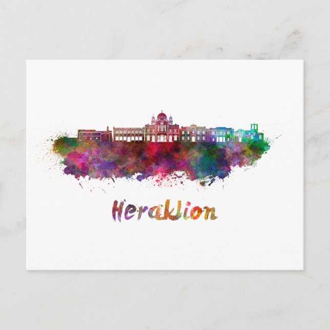 Heraklion skyline in watercolor postcard (Front)