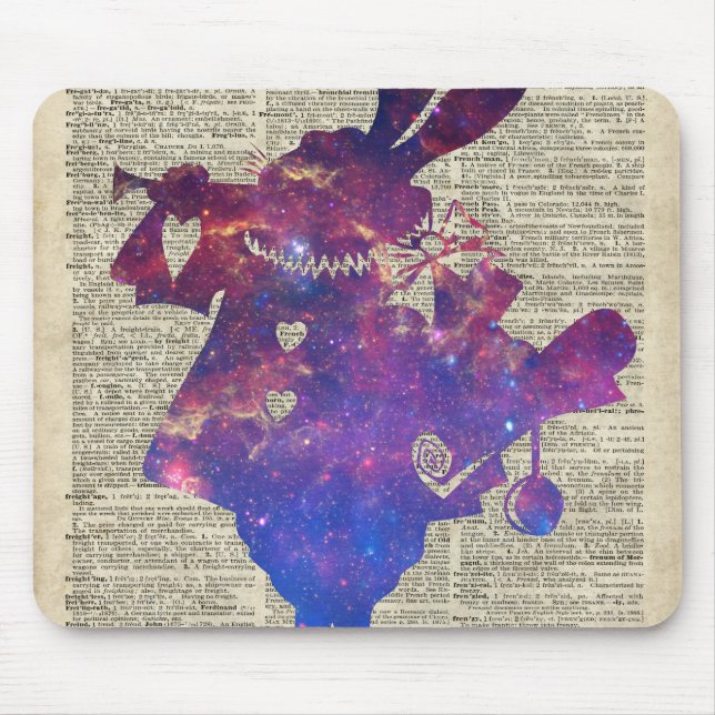 Herald Purple Rabbit Stencil Over Old Book Page Mouse Pad (Front)