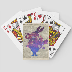 Herald Purple Rabbit Stencil Over Old Book Page Playing Cards