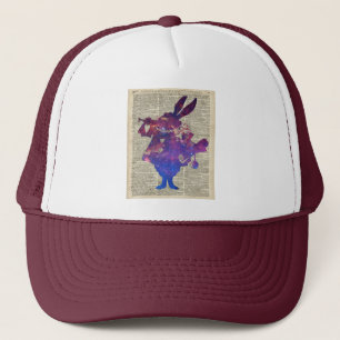 Herald Purple Rabbit Stencil Over Old Book Page Trucker Hat