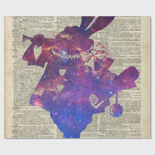 Herald Purple Rabbit Stencil Over Old Book Page Wrapping Paper