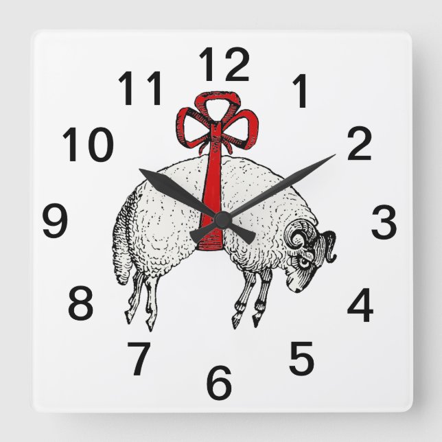 Heraldic Banded Fleece Ram Sheep Crest Emblem Square Wall Clock (Front)
