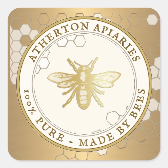 Heraldic Bee Metallic Gold Apiary Honey Label (Front)