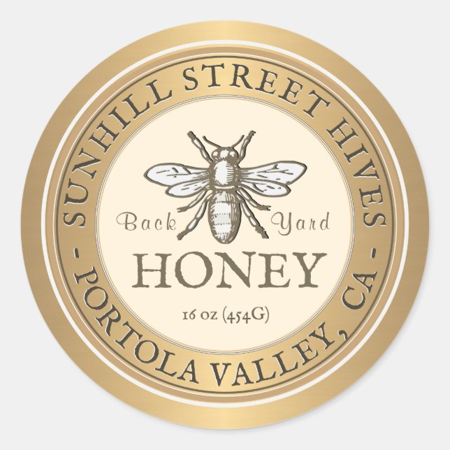 Heraldic Bee Metallic Gold & Ivory Honey Sticker (Front)