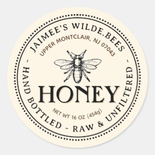 Heraldic Bee Raw Hand Bottled Honey Editable Label