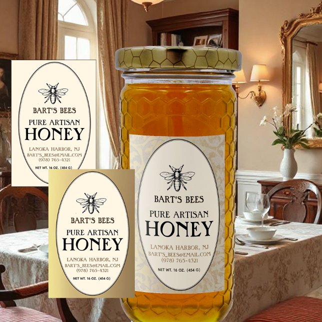 Heraldic Bee Rectangle Food Label Gold Oval Swirl (Creator Uploaded)