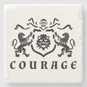 Heraldic Black Lions Courage Blazon Stone Coaster