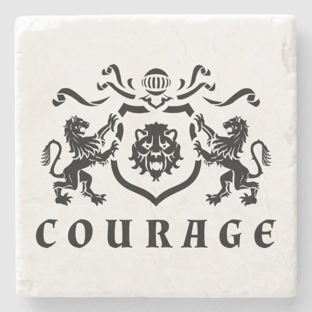 Heraldic Black Lions Courage Blazon Stone Coaster (Front)