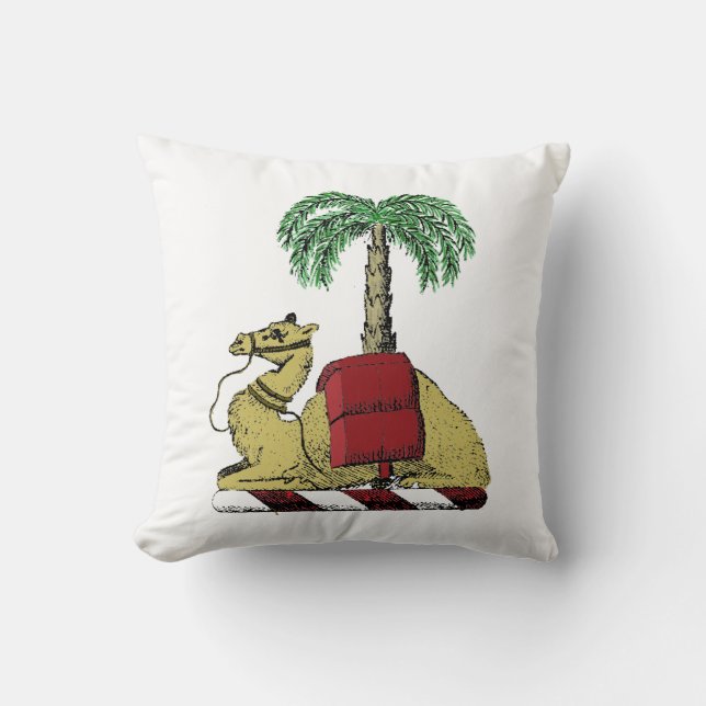 Heraldic Camel Palm Tree Colour Coat of Arms Cushion (Front)