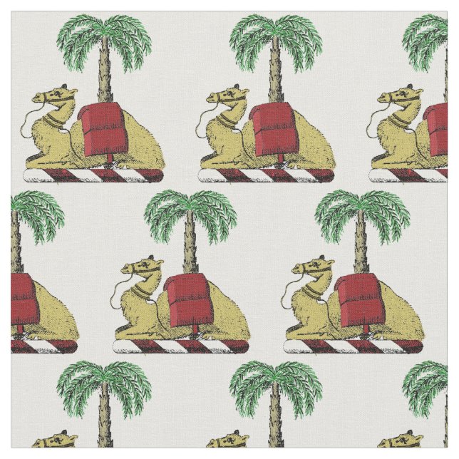 Heraldic Camel Palm Tree Colour Coat of Arms Fabric (Close Up)
