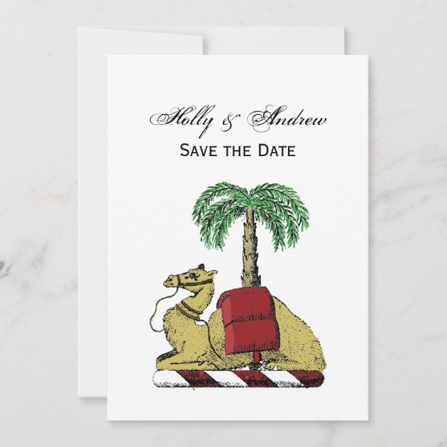 Heraldic Camel Palm Tree Colour Coat of Arms Invitation (Front)